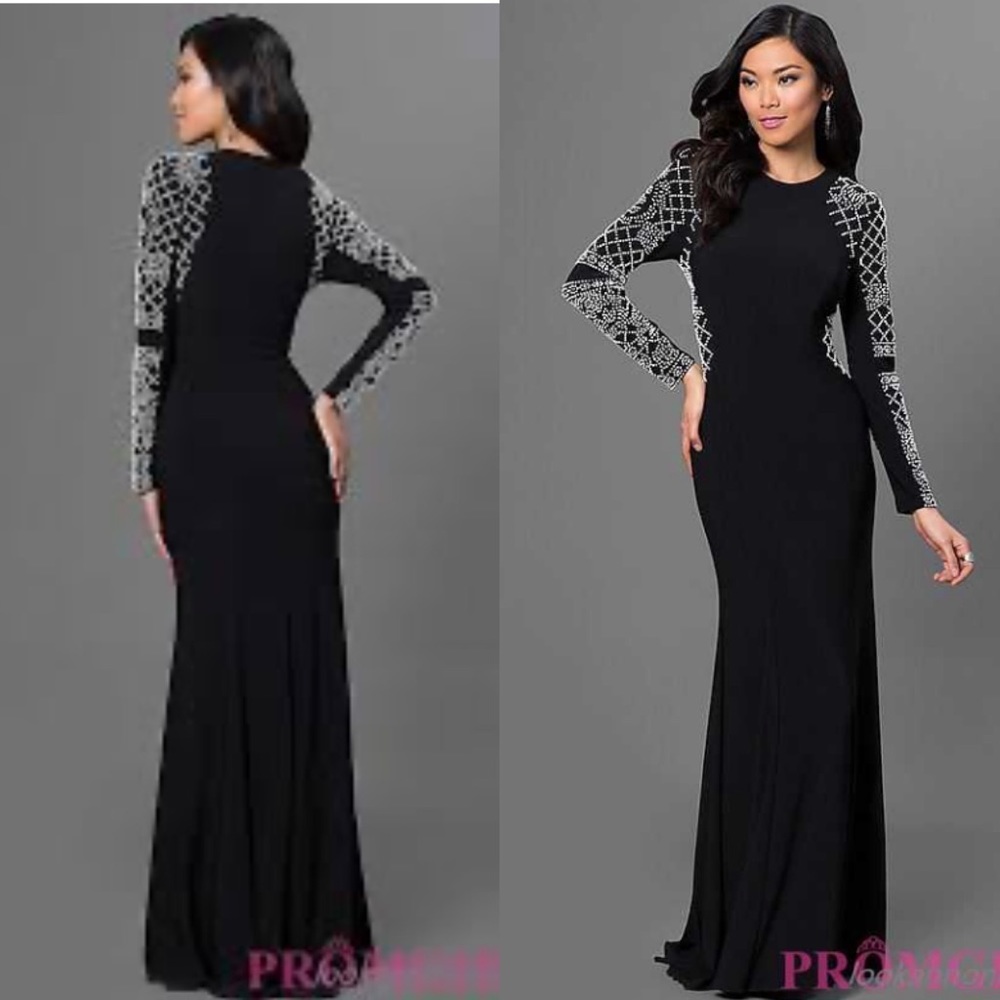 Beaded Long Sleeve XScape Gown
